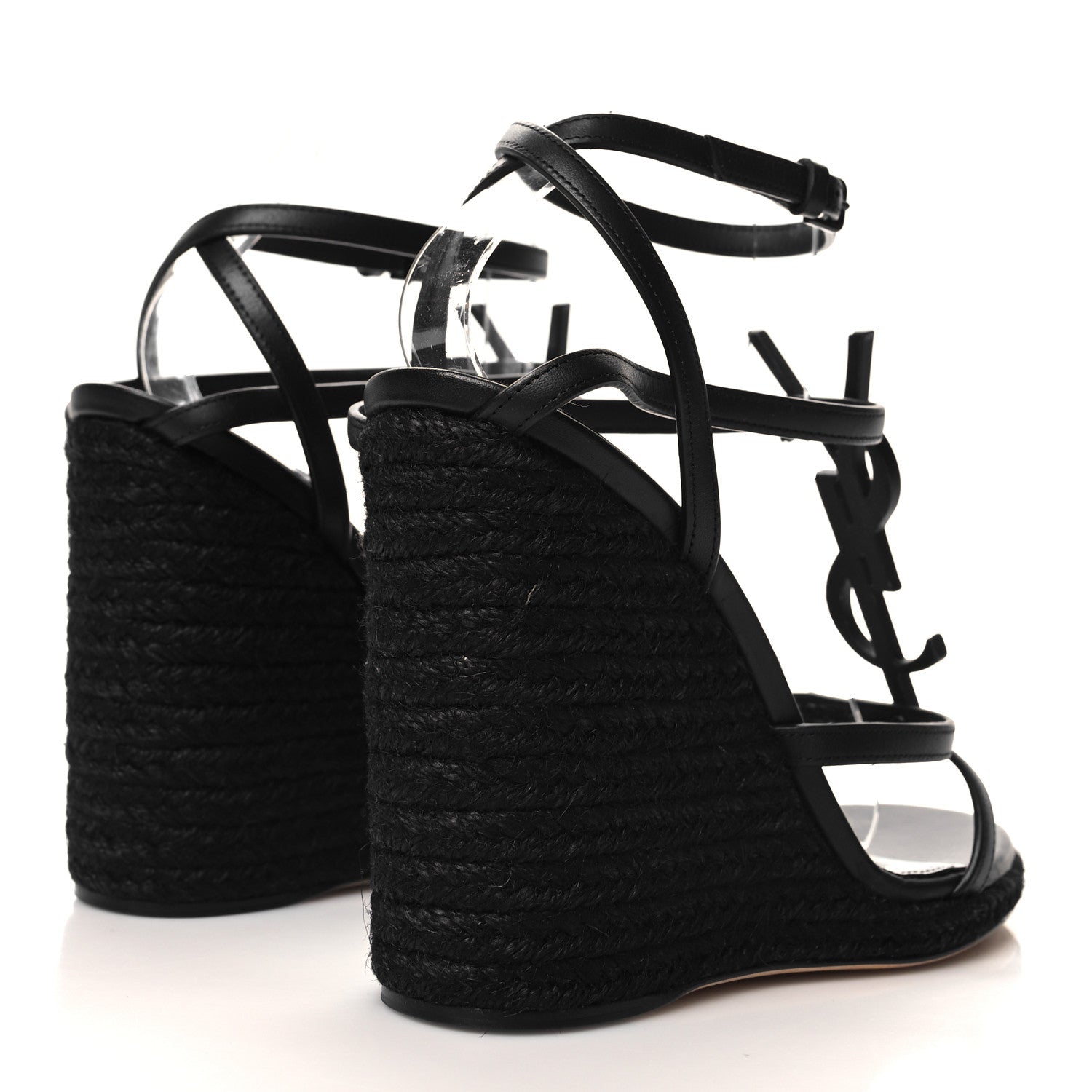 Saint Laurent Calfskin Tribute 95 Platform Espadrille Wedge Sandals 39.5 Black 4 of 9