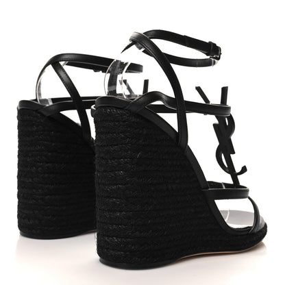Saint Laurent Calfskin Tribute 95 Platform Espadrille Wedge Sandals 39.5 Black 4 of 9