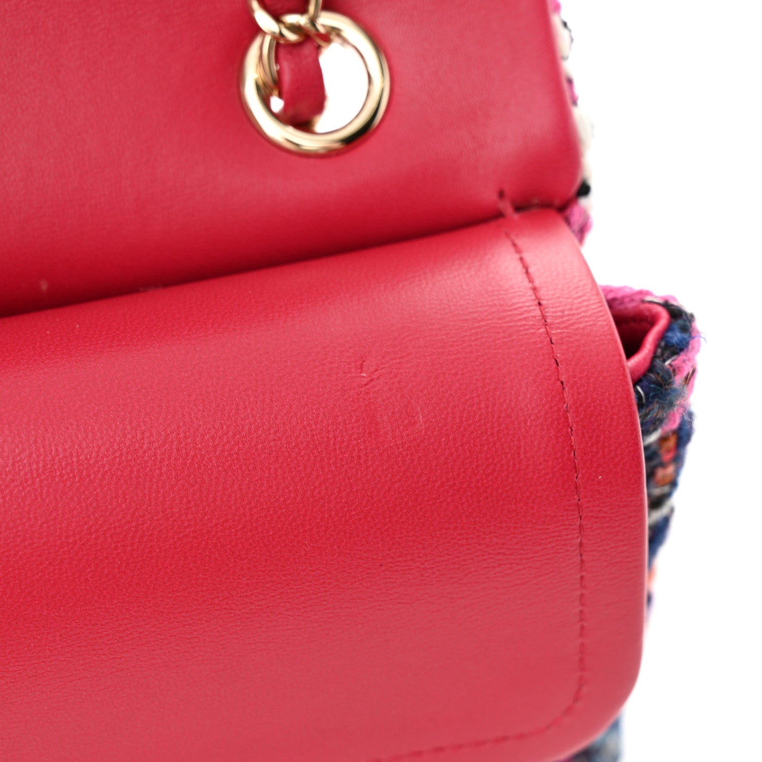 Chanel Tweed Quilted Medium Double Flap Red Pink Black 12 of 13