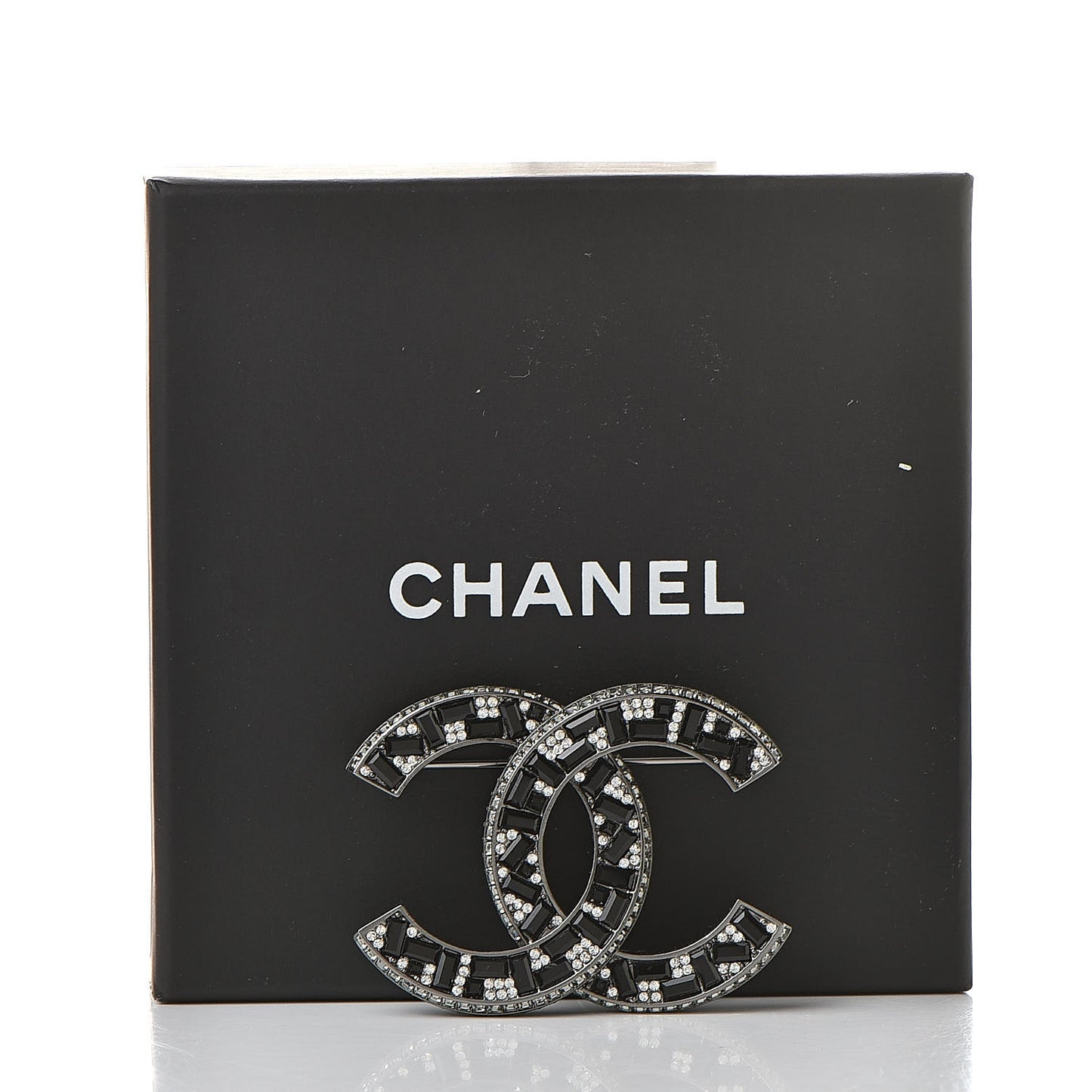 Crystal Baguette CC Brooch Black Silver