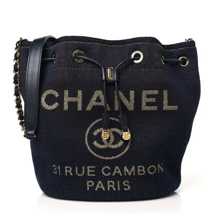 Chanel Lurex Canvas Deauville Drawstring Bucket Bag Navy Blue Gold 8 of 10