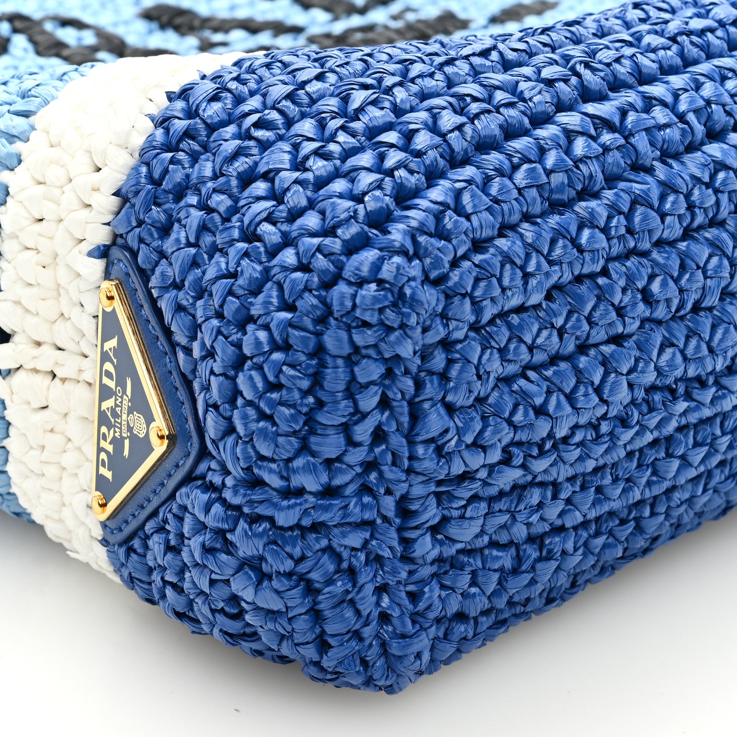 Prada Yarn Raffia Effect Crochet Small Logo Tote Celeste Blue 7 of 8