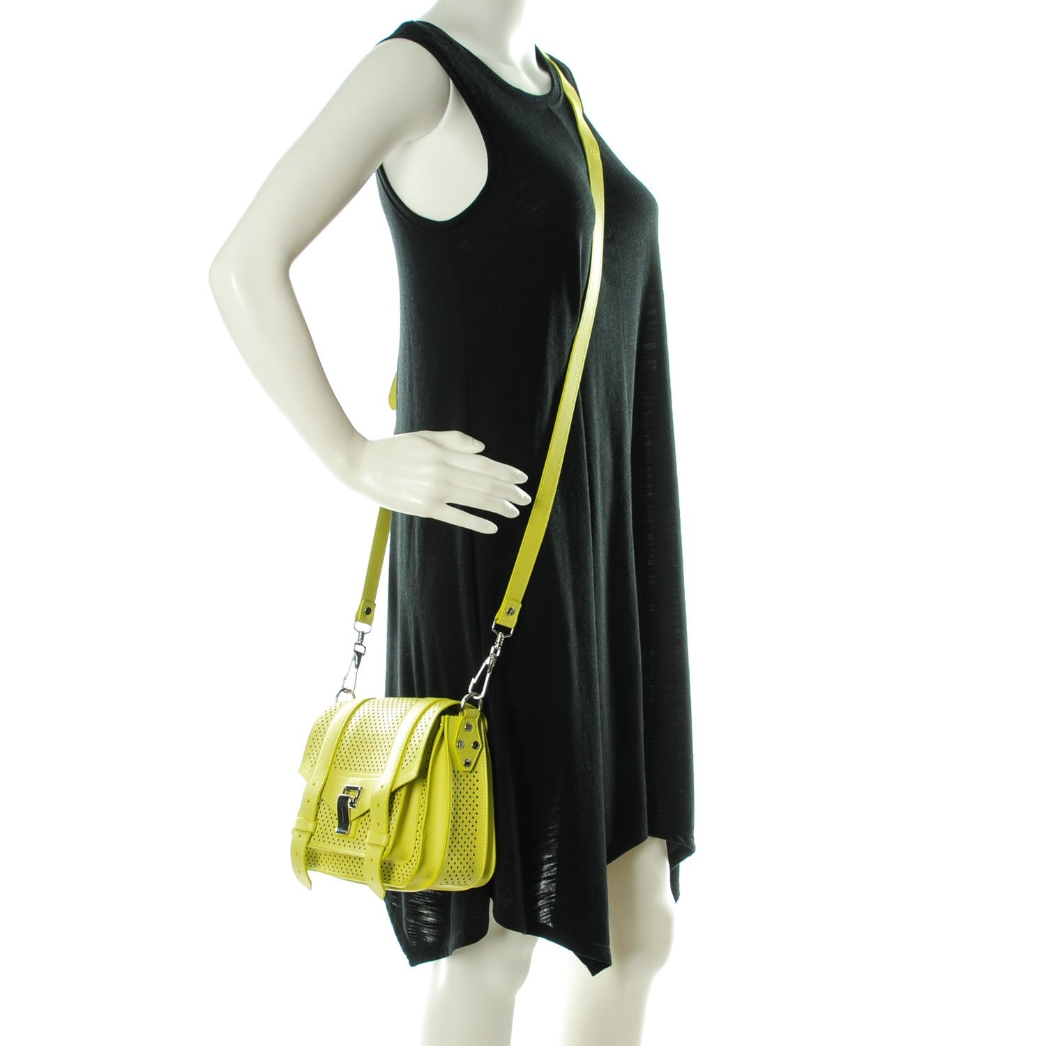 Proenza Schouler Lambskin Perforated PS1 Pouch Messenger Sulphur 2 of 9