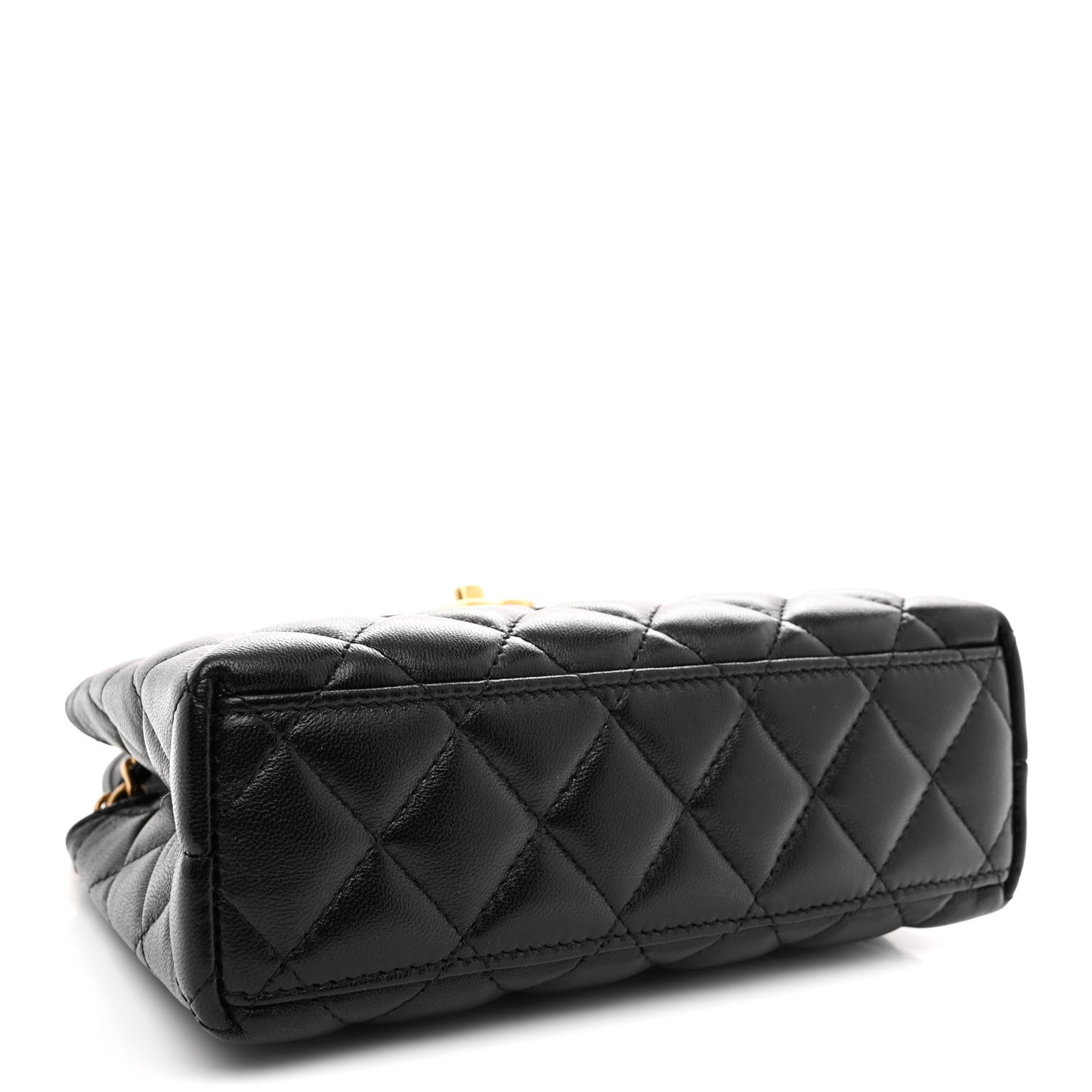 Shiny Aged Calfskin Quilted Nano Kelly Shopper Black