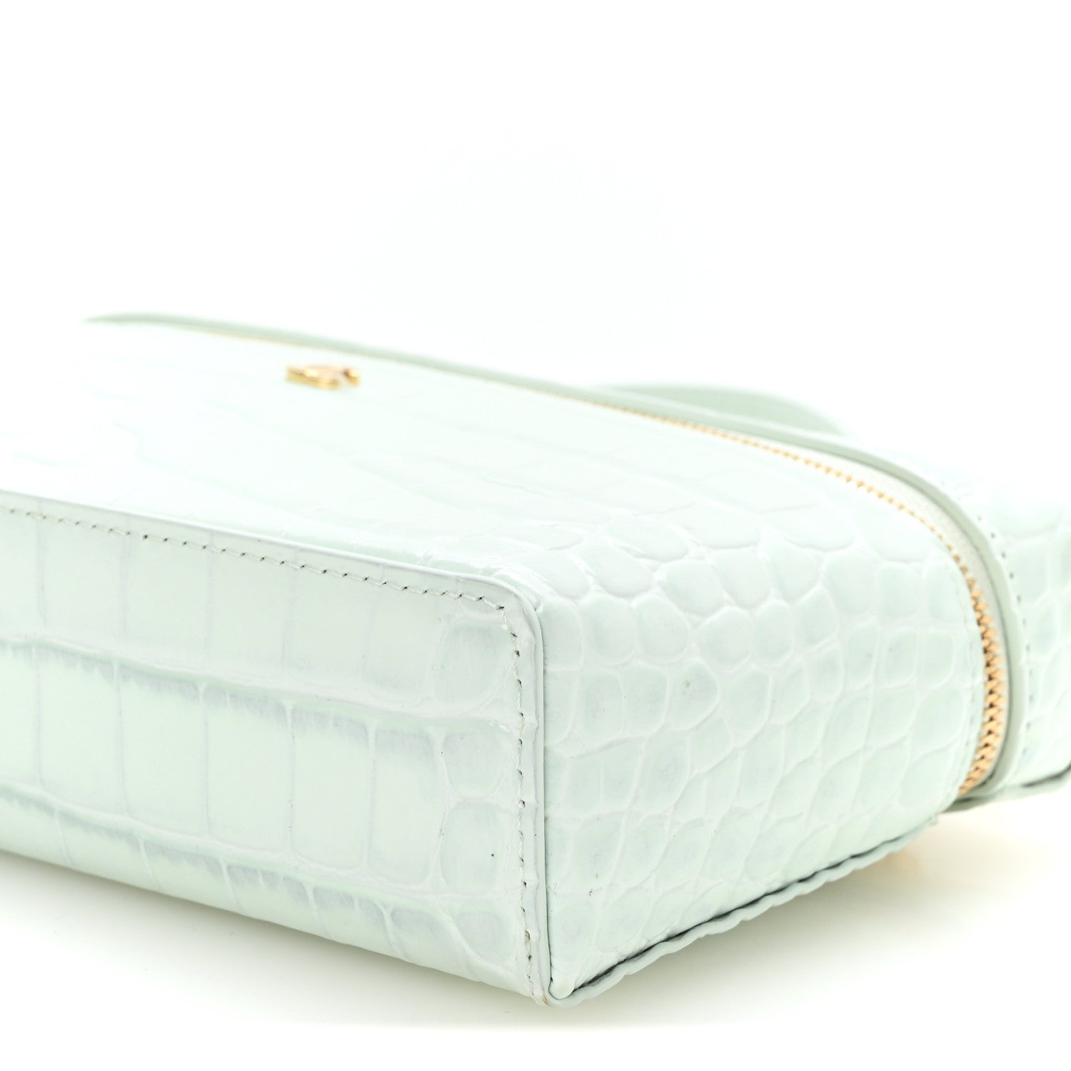 Chanel Calfskin Crocodile Embossed Crococo Top Handle Slim Vanity Case With Chain Light Blue 10 of 11