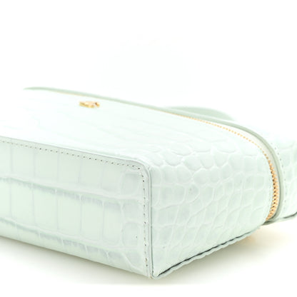 Chanel Calfskin Crocodile Embossed Crococo Top Handle Slim Vanity Case With Chain Light Blue 10 of 11