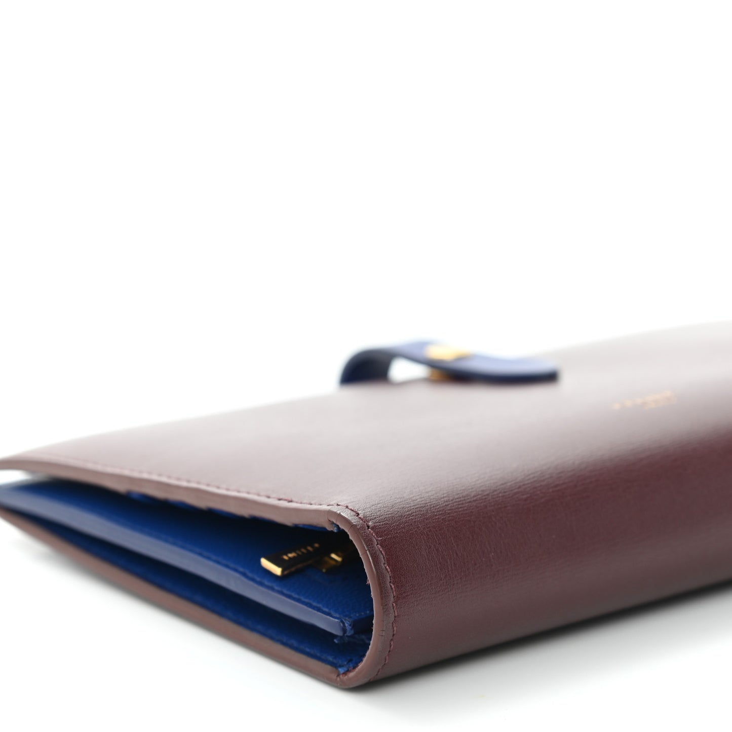 Smooth Calfskin Large Multifunction Strap Wallet Burgundy Blue