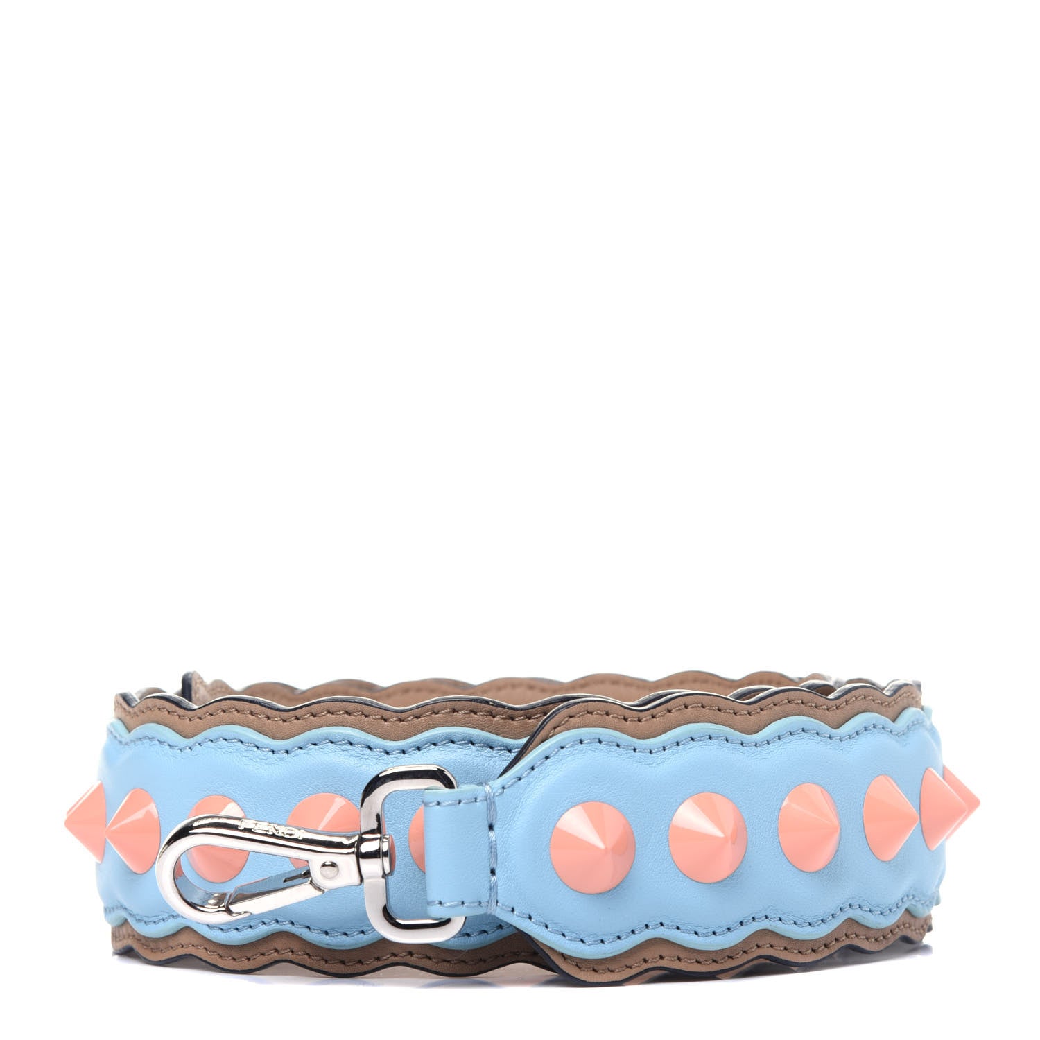 Fendi Vitello Dolce Scalloped Spike Studded Strap You Blue Brown 1 of 4
