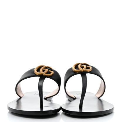 Gucci Calfskin GG Marmont Thong Sandals 38 Black 2 of 8