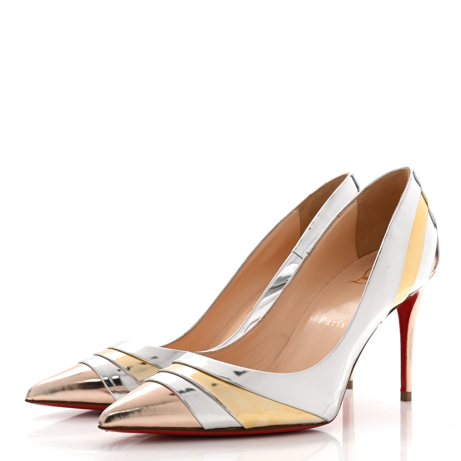 Christian Louboutin Nappa Patent Veau Mirror Eklectica 85 Pumps 38 Silver 3 of 7