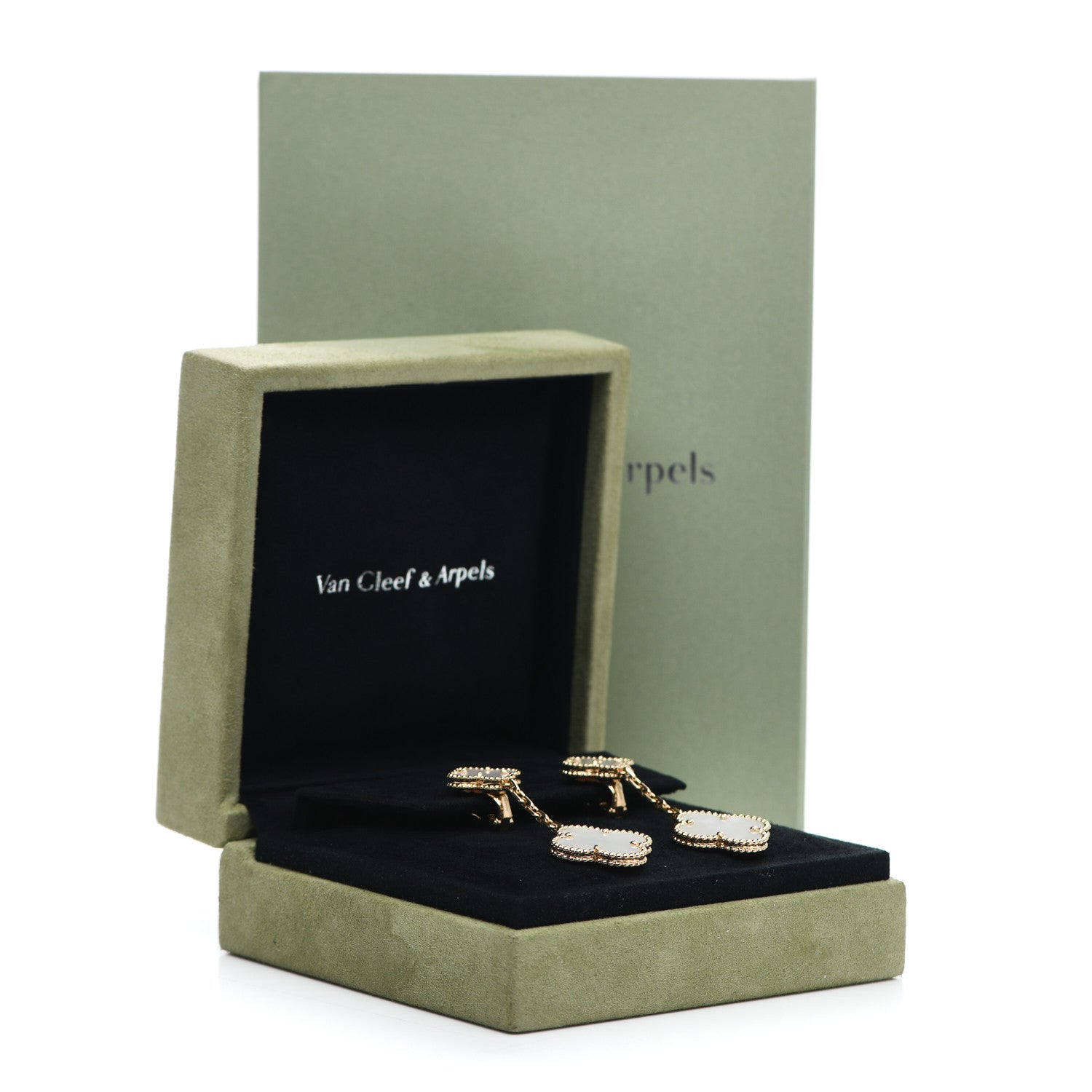Van Cleef & Arpels 18K Yellow Gold Mother of Pearl 2 Motifs Magic Alhambra Earrings 5 of 5