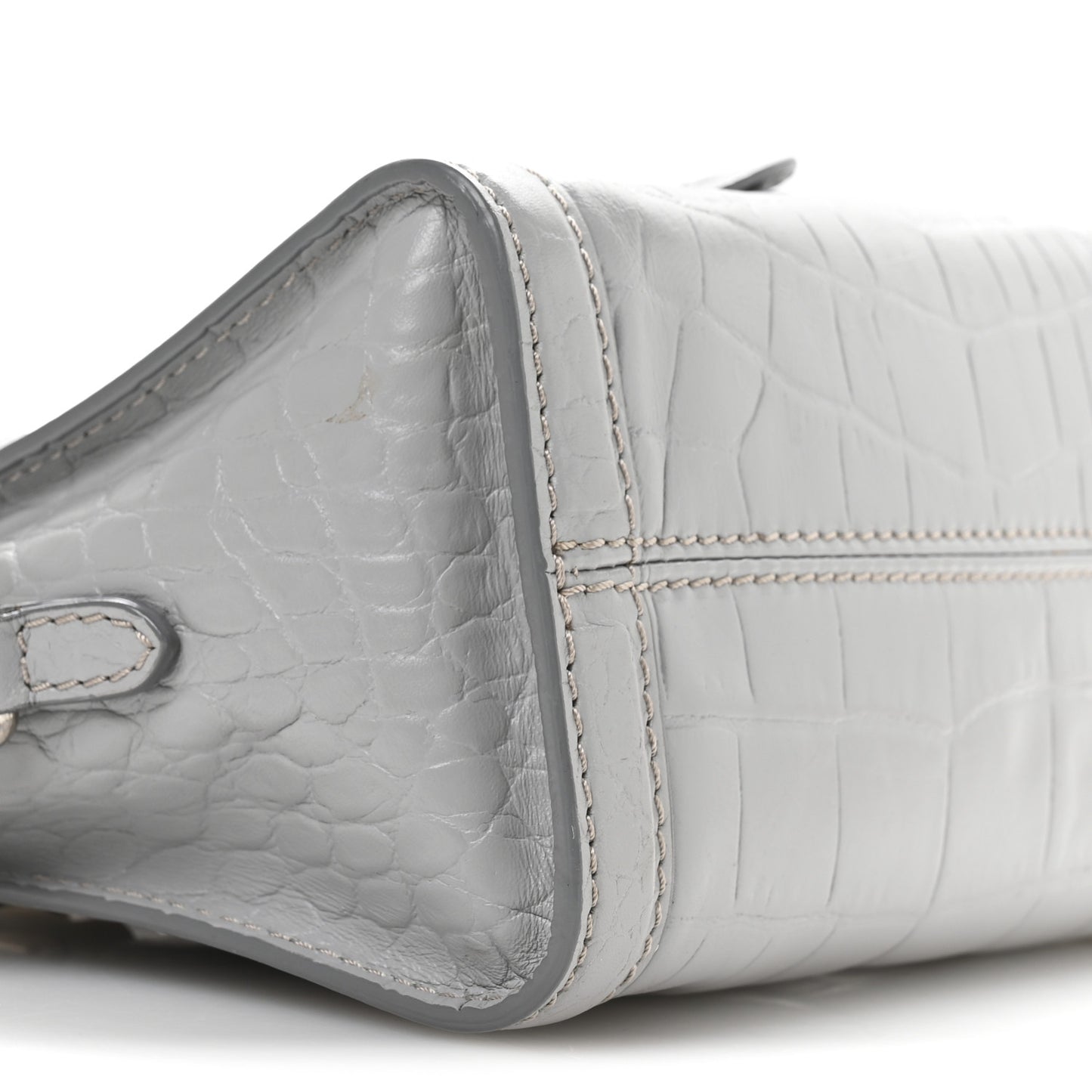 Calfskin Crocodile Embossed Mini Skull Padlock Zip Around Tote Grey