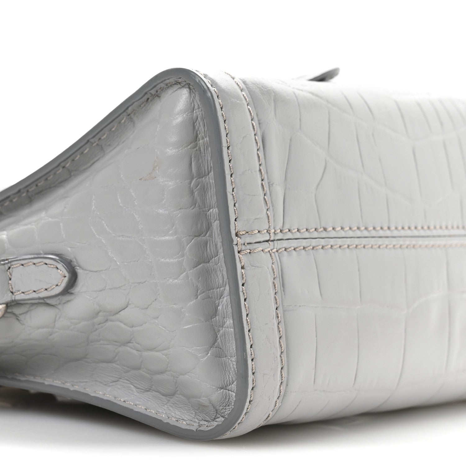 Alexander McQueen Calfskin Crocodile Embossed Mini Skull Padlock Zip Around Tote Grey 9 of 11