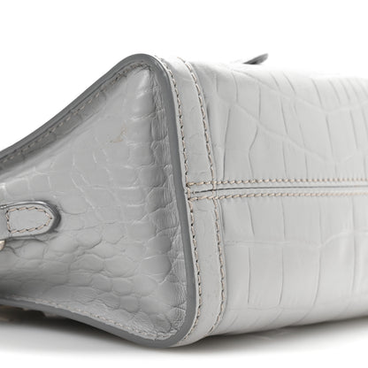Alexander McQueen Calfskin Crocodile Embossed Mini Skull Padlock Zip Around Tote Grey 9 of 11