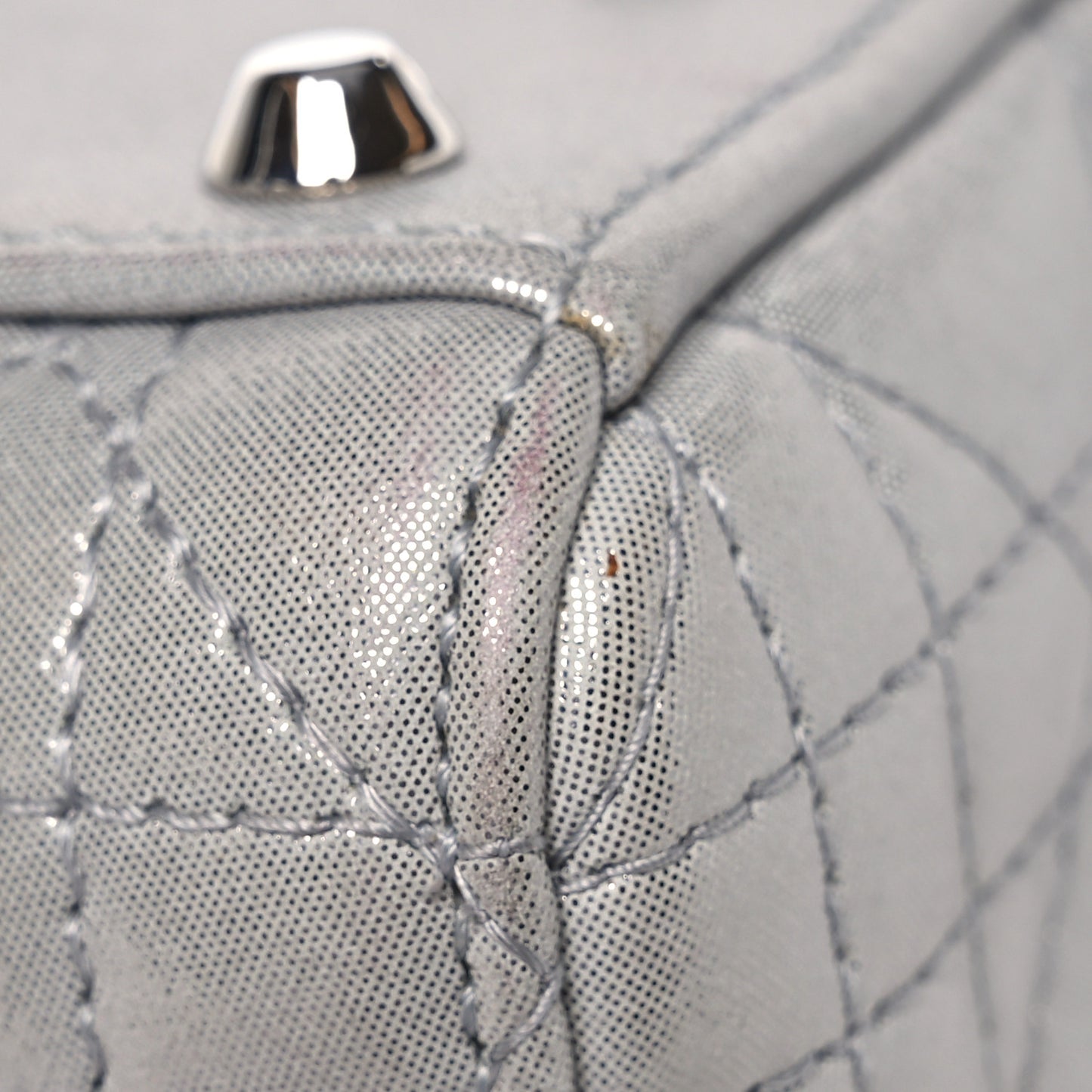 Metallic Nubuck Cannage Mini Lady Dior Silver