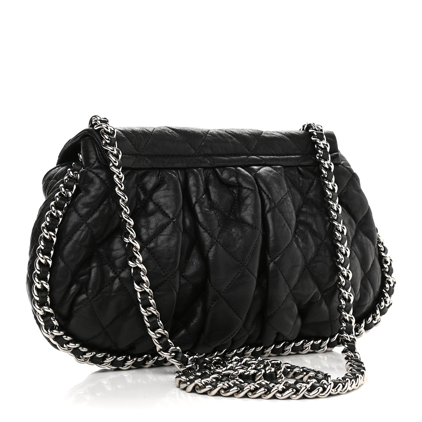 Washed Lambskin Quilted Medium Chain Around Messenger Black