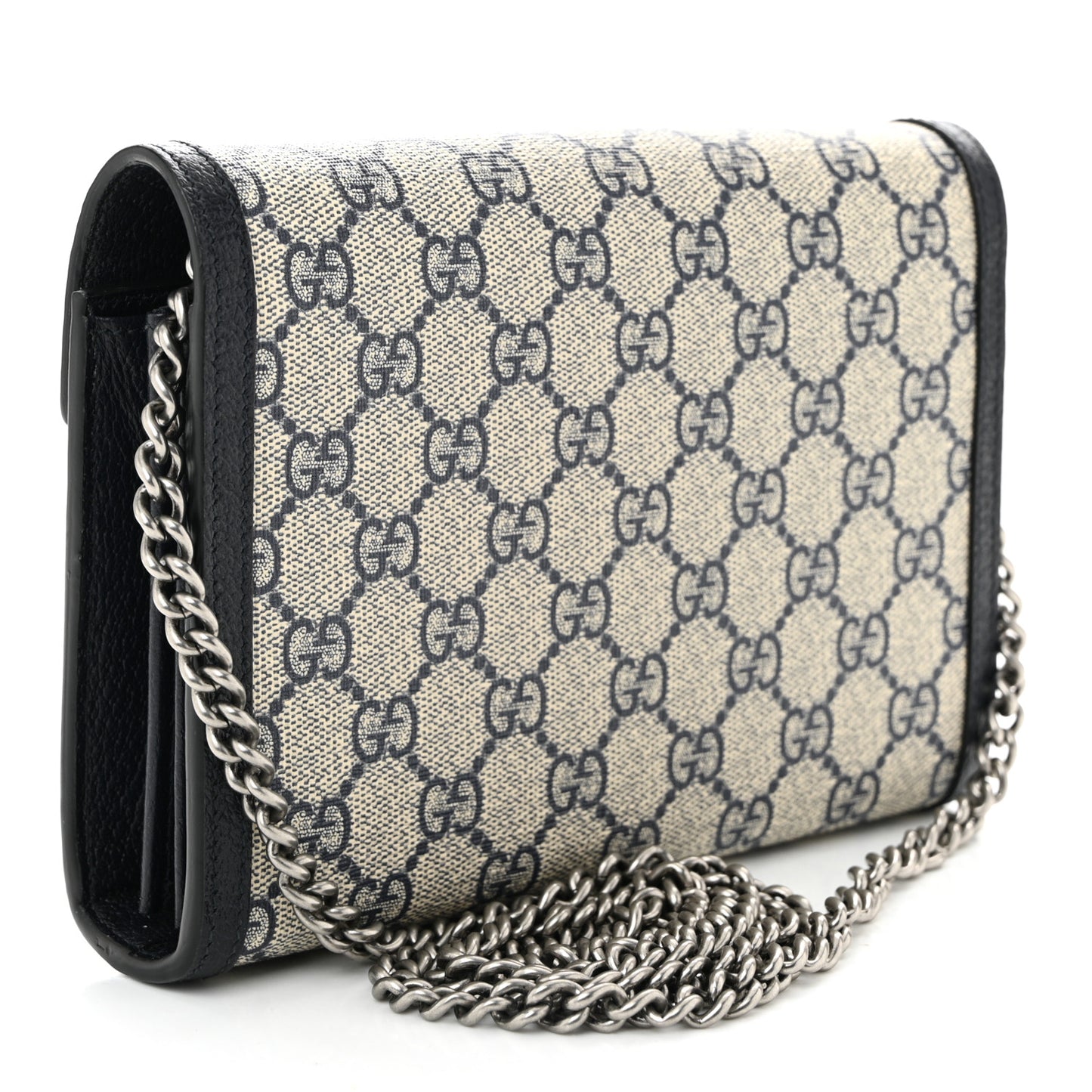 GG Supreme Monogram Textured Dollar Calfskin Mini Dionysus Chain Wallet Beige Blue