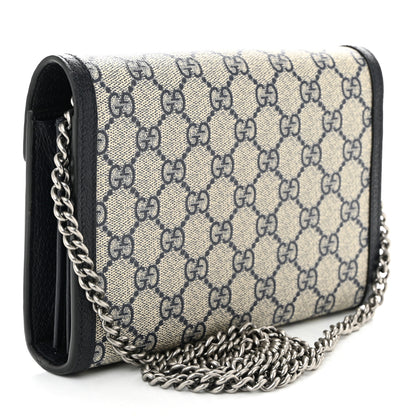 Gucci GG Supreme Monogram Textured Dollar Calfskin Mini Dionysus Chain Wallet Beige Blue 3 of 10