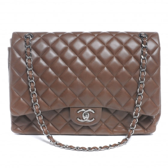 Lambskin Maxi Double Flap Brown