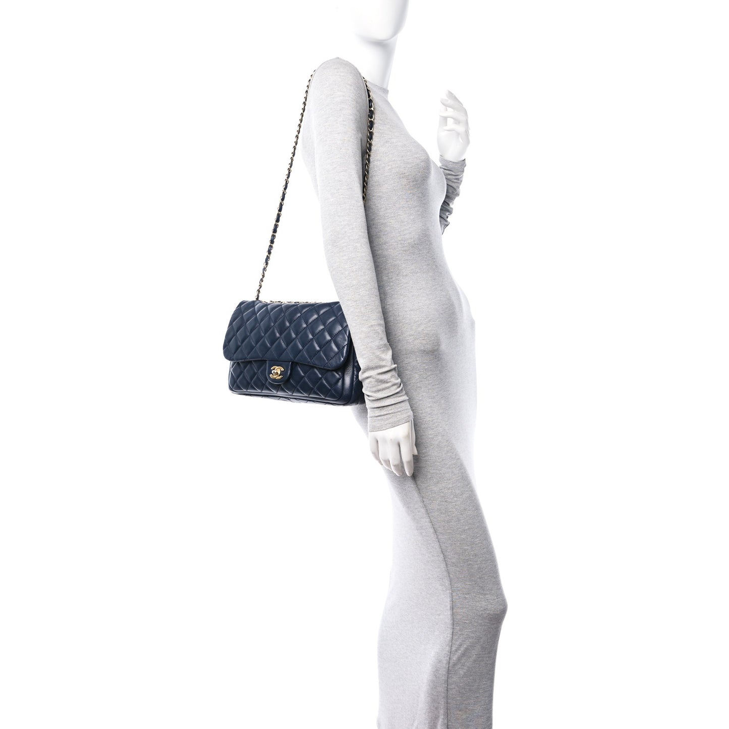 Lambskin Quilted Large Now and Forever Flap Navy