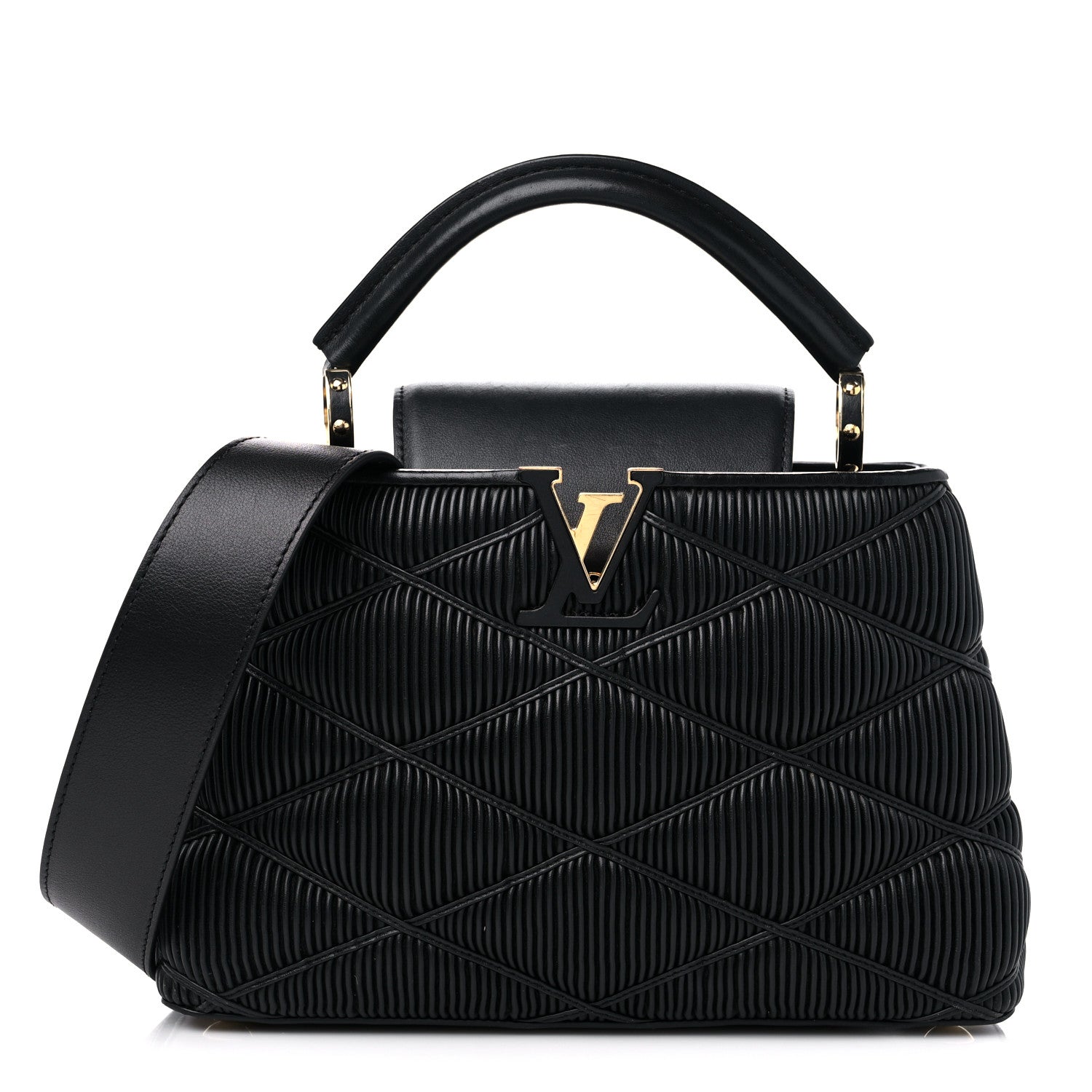 Louis Vuitton Calfskin Pleated Capucines BB Black 1 of 12