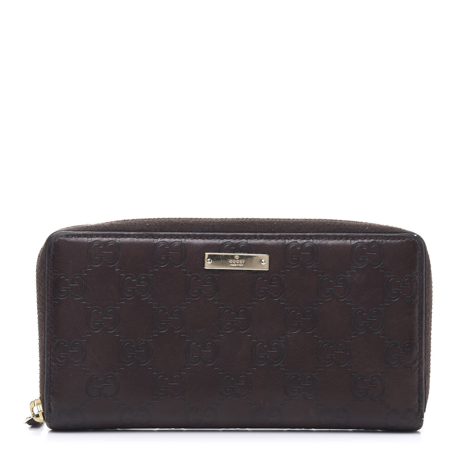 Gucci Guccissima Margaux Calfskin Metal Bar Zip Around Wallet Chocolate 1 of 13