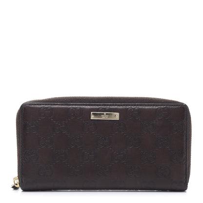 Gucci Guccissima Margaux Calfskin Metal Bar Zip Around Wallet Chocolate 1 of 13
