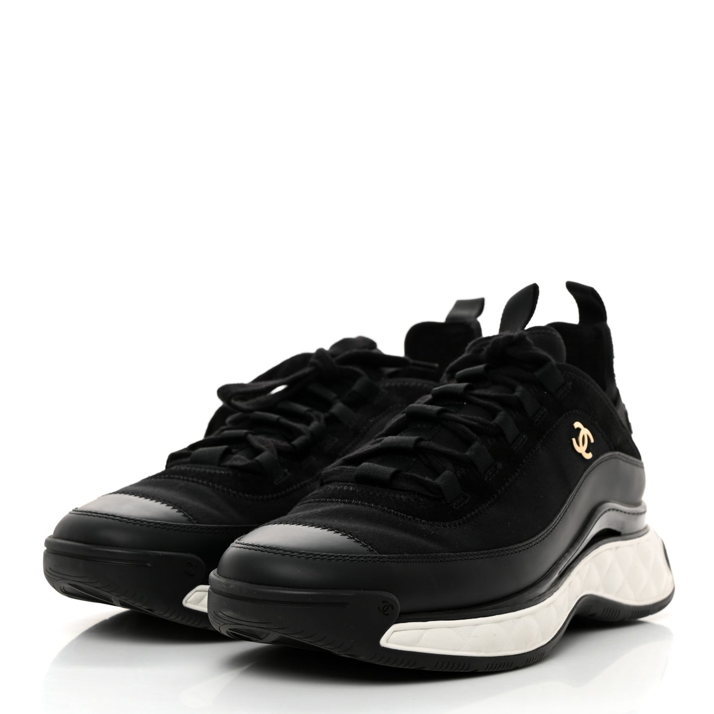 Velvet Calfskin Mixed Fibers CC Sneakers 42 Black