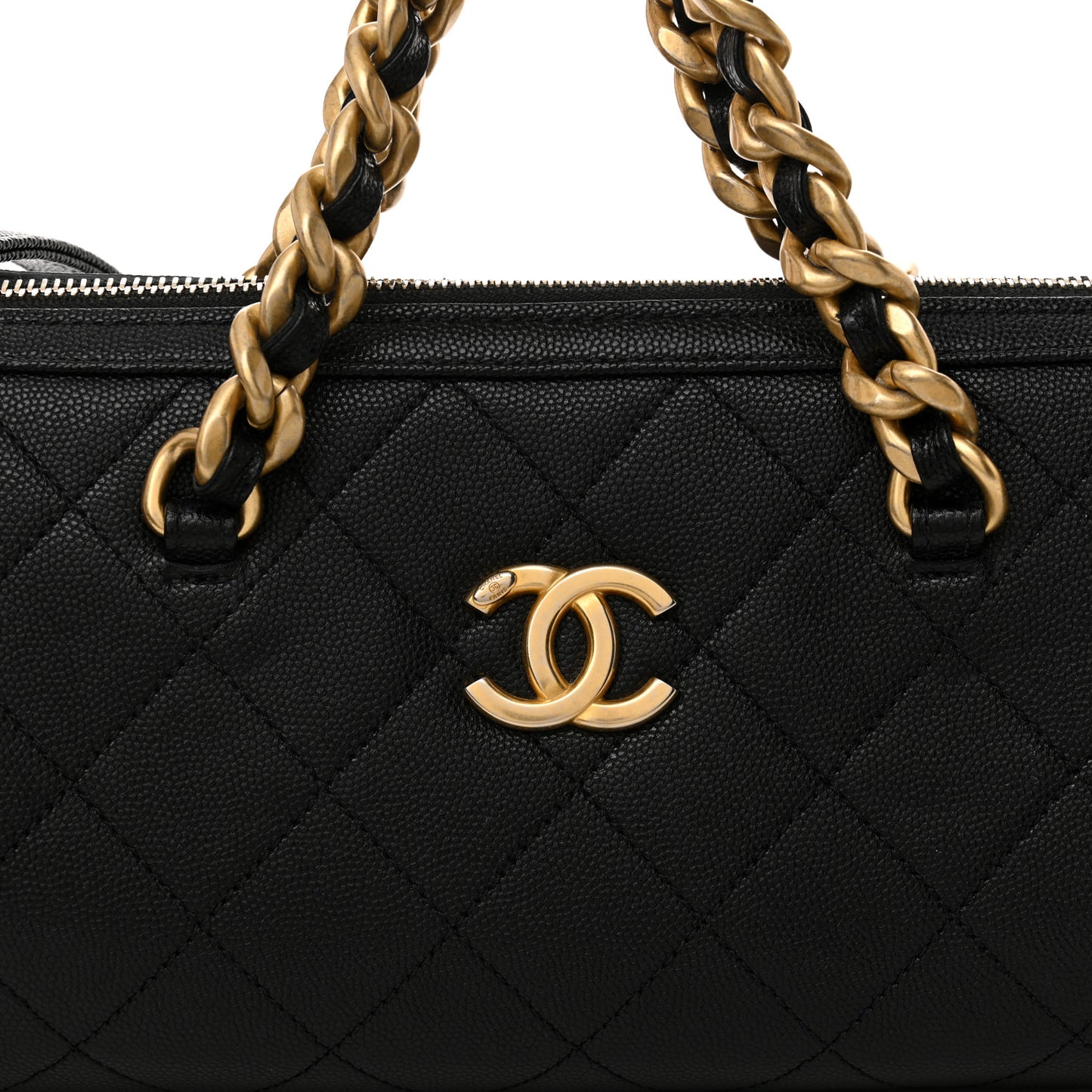 Caviar Quilted Fashion Therapy Bowling Bag Black