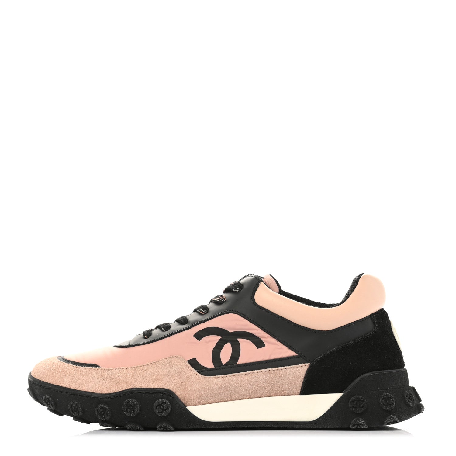 Chanel Nylon Calfskin Suede CC Womens Sneakers 40.5 Pink Black 1 of 11