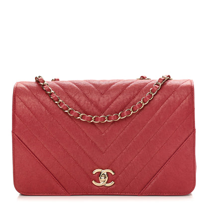 Chanel Metallic Caviar Chevron Quilted Medium Statement Flap Dark Pink 1 of 10