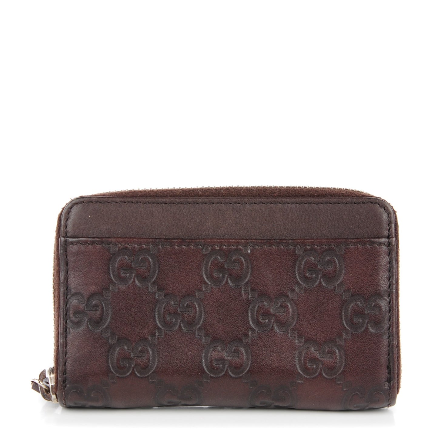 Guccissima Zip Around Key Ring Coin Purse Dark Brown