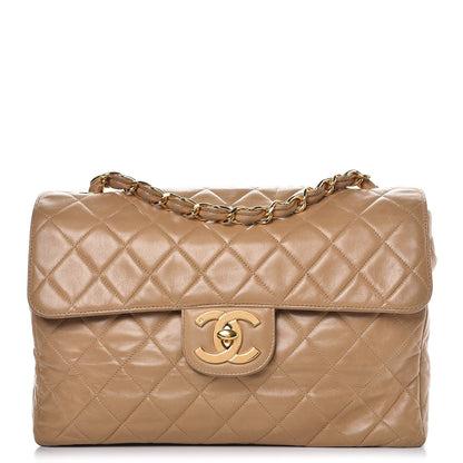 Chanel Lambskin Quilted Jumbo Single Flap Dark Beige 1 of 15