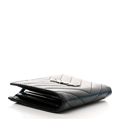 Saint Laurent Grain De Poudre Matelasse Chevron Monogram Zipped Two-Part Wallet Black 4 of 8