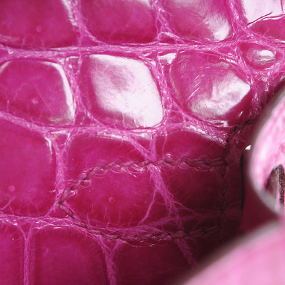 Hermes Shiny Niloticus Crocodile Kelly Cut Pochette Rose Scheherazade 9 of 21