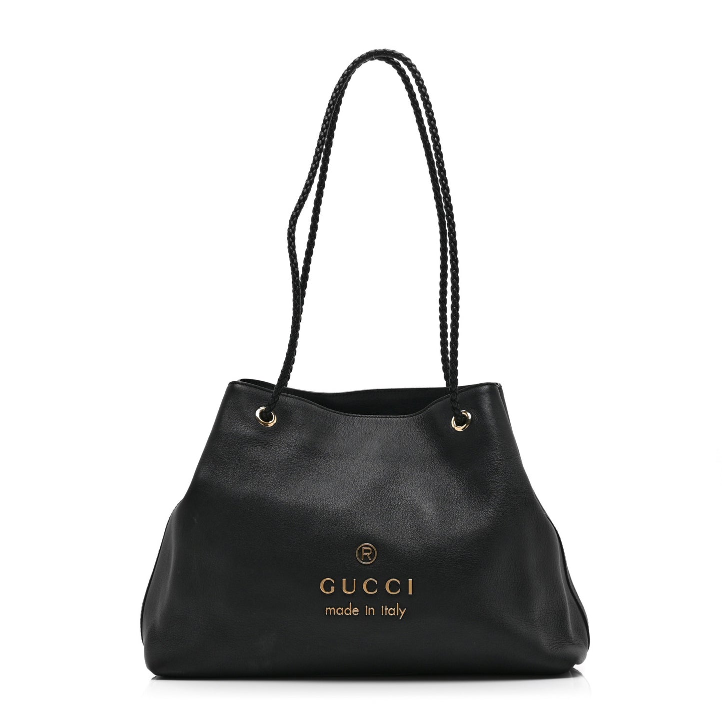 Calfskin Medium Braided Handle Gifford Tote Black