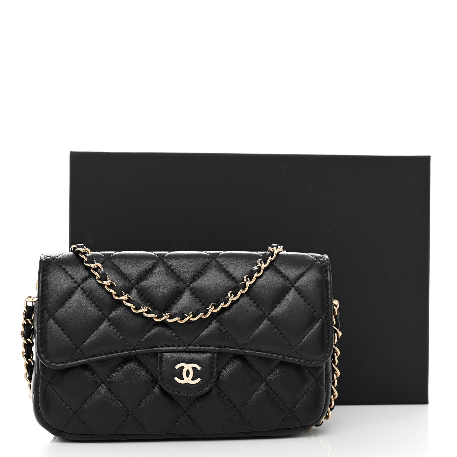 Chanel Lambskin Quilted Flap Phone Holder With Chain Black 13 of 13