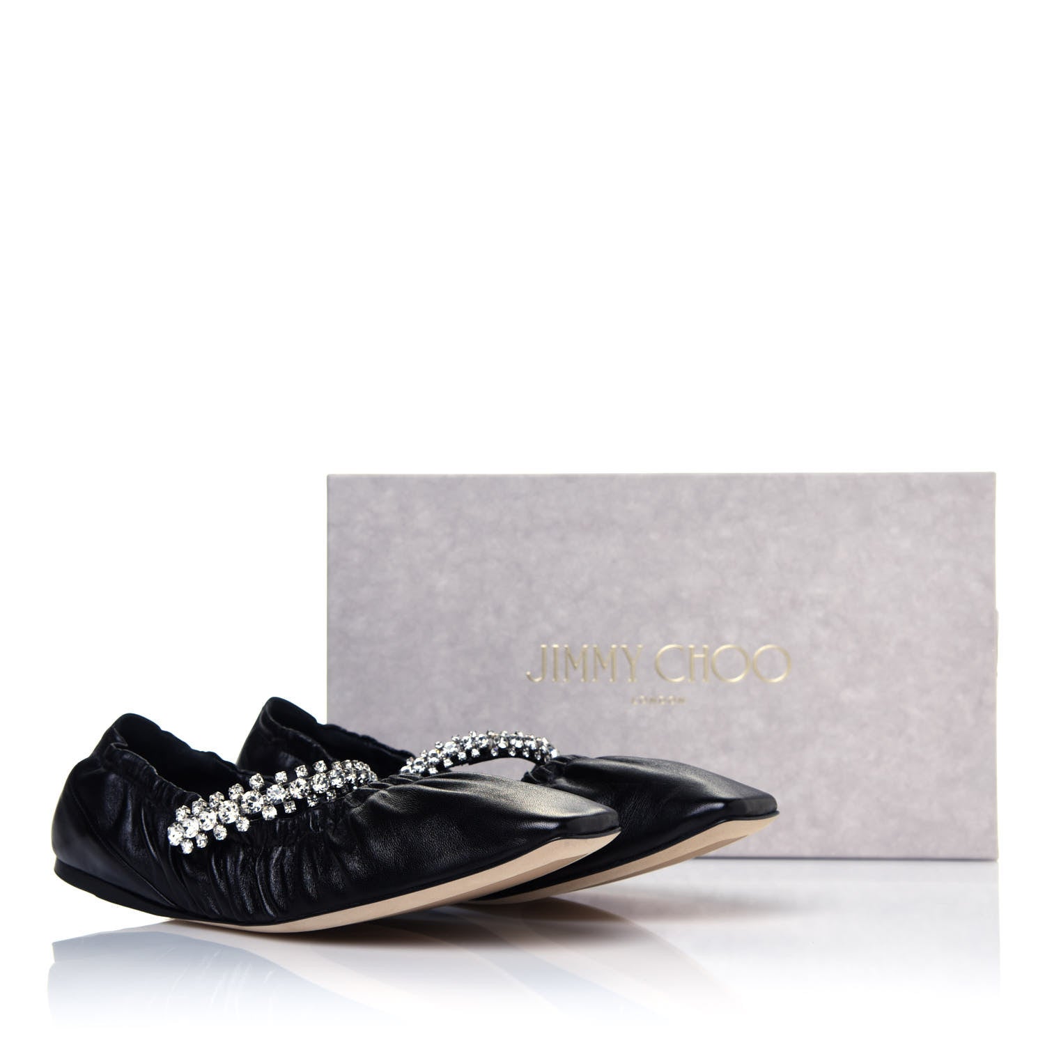 Jimmy Choo Lambskin Crystal Gai Flats 39 Black 15 of 16