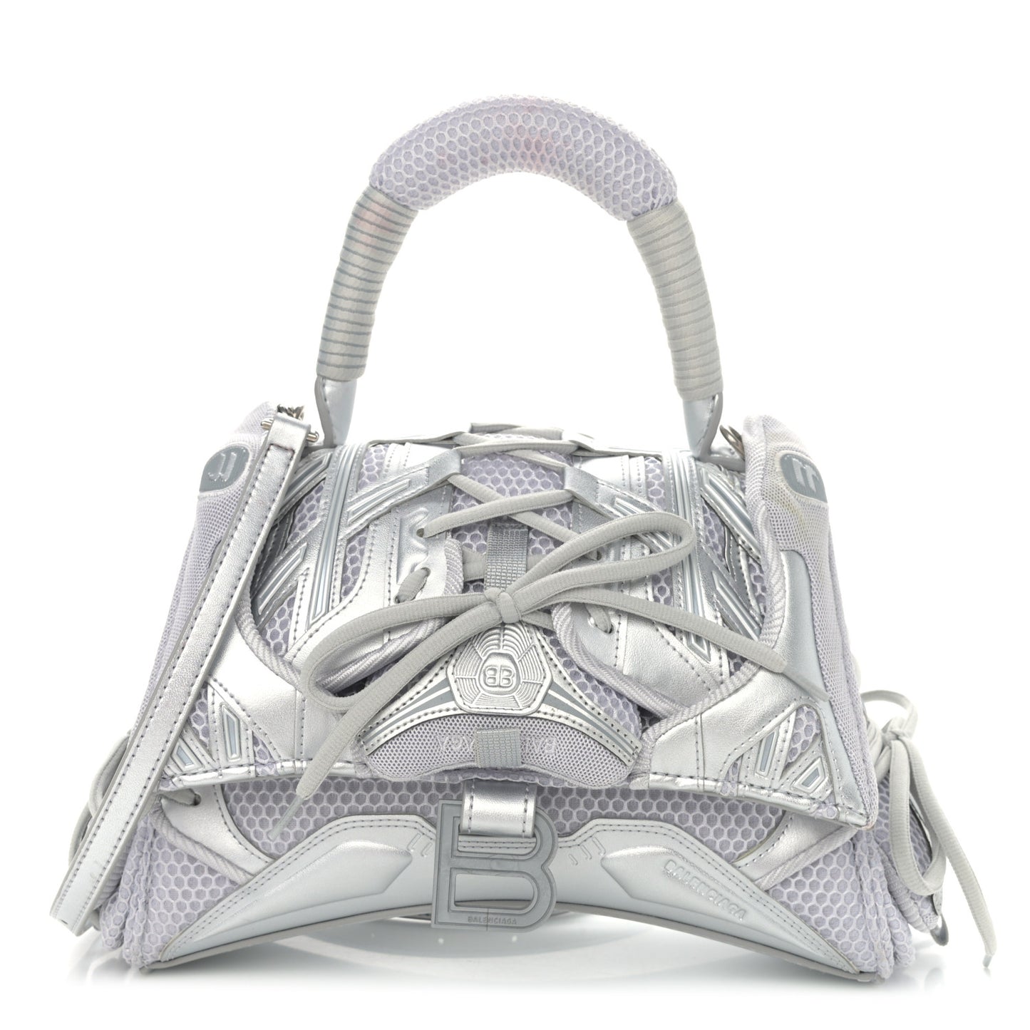 Faux Calfskin Fabric Small Sneakerhead Top Handle Bag Silver
