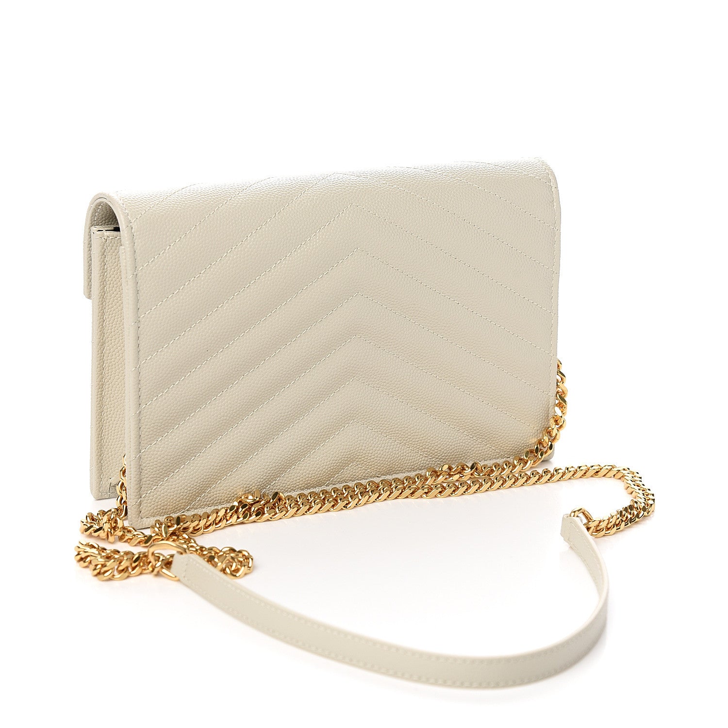 Saint Laurent Grain De Poudre Matelasse Chevron Monogram Envelope Chain Wallet Porcellana 2 of 9