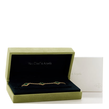 Van Cleef & Arpels 18K Yellow Gold Malachite 5 Motifs Vintage Alhambra Bracelet 2 of 5