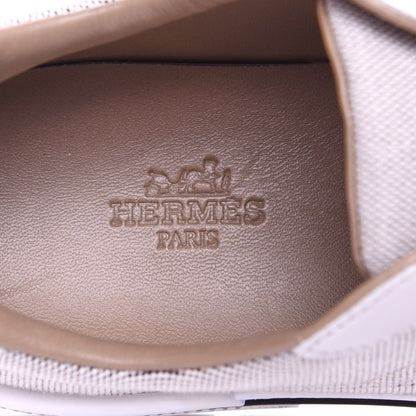 Hermes Canvas Calfskin Womens Voltage Sneakers 37 Prunoir White 8 of 10