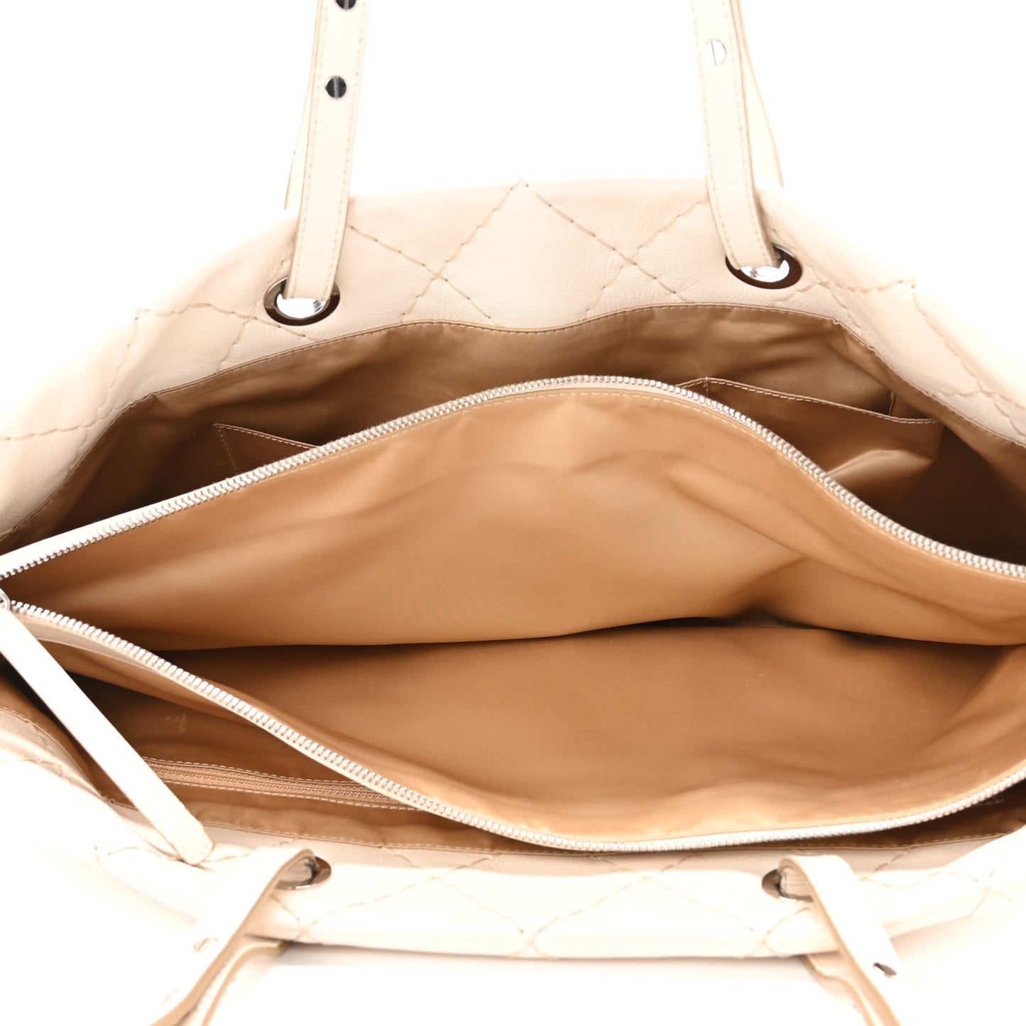 Glazed Calfskin Large On The Road Tote Beige Clair