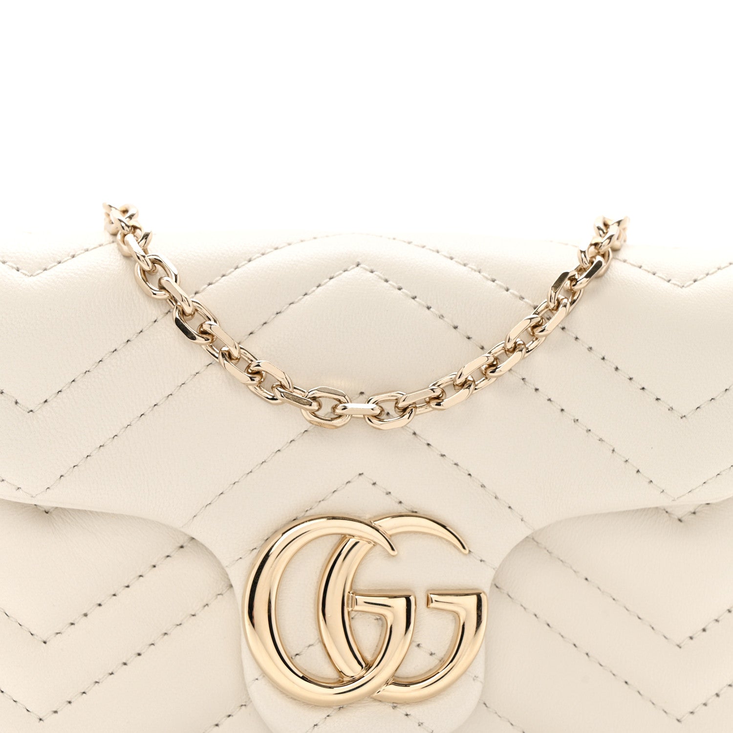Gucci Lambskin Matelasse Mini GG Marmont Shoulder Bag White