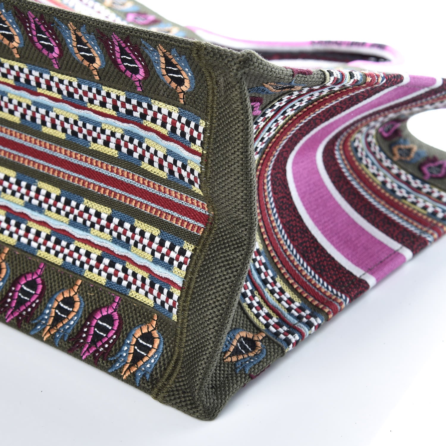 Christian Dior Canvas Embroidered Book Tote Olive Multicolor 12 of 12