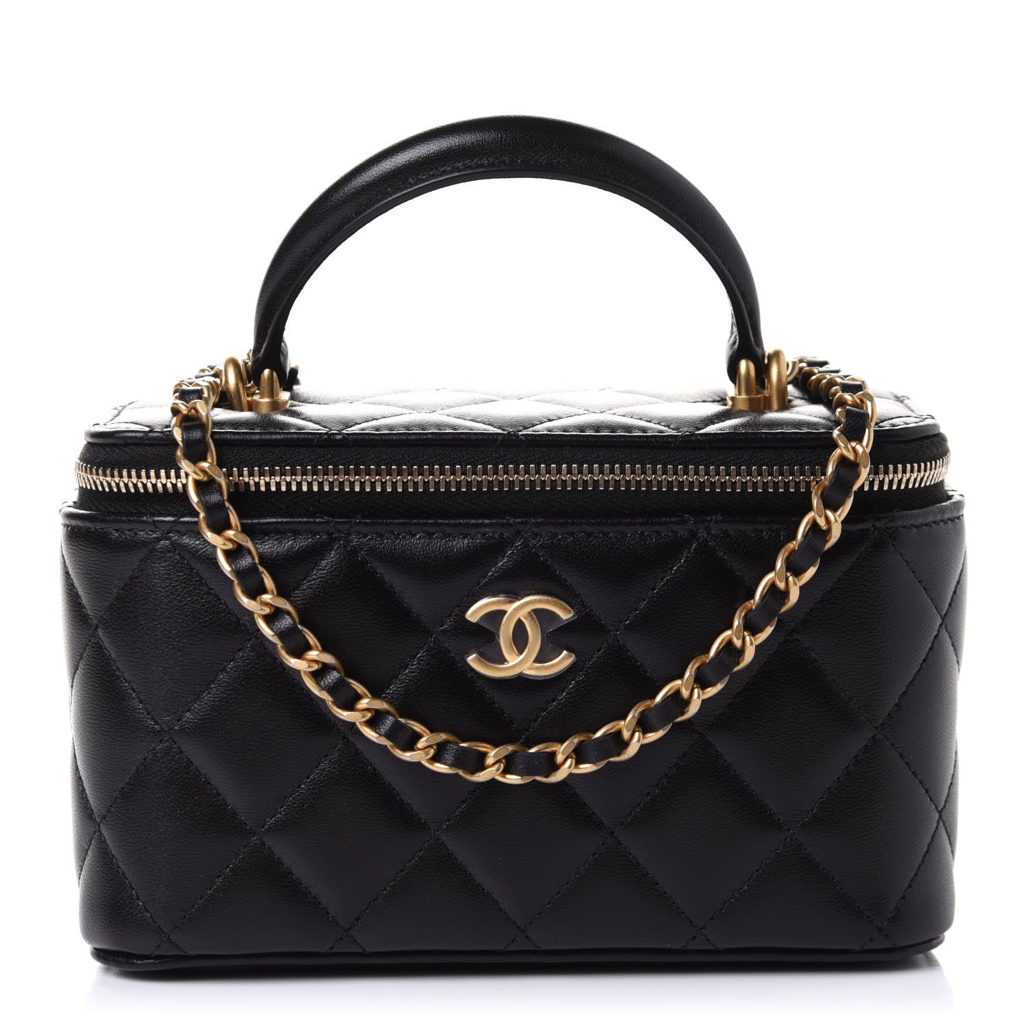 Chanel Lambskin Quilted Small Top Handle Vanity Case With Chain Black 1 of 12