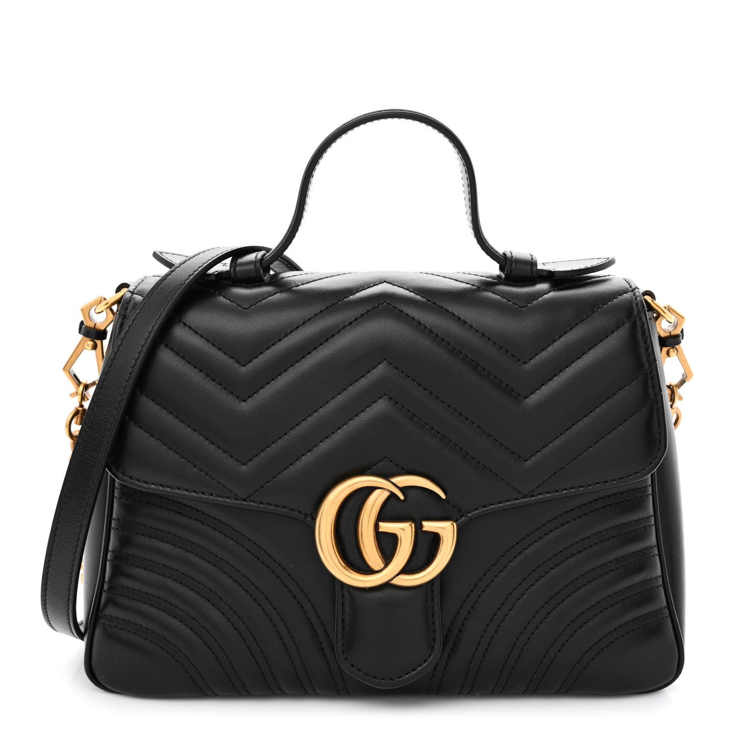 Calfskin Matelasse Small GG Marmont Top Handle Shoulder Bag Black
