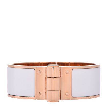 Hermes Enamel Charniere Uni Wide Hinged Bracelet M Blanc White 1 of 6