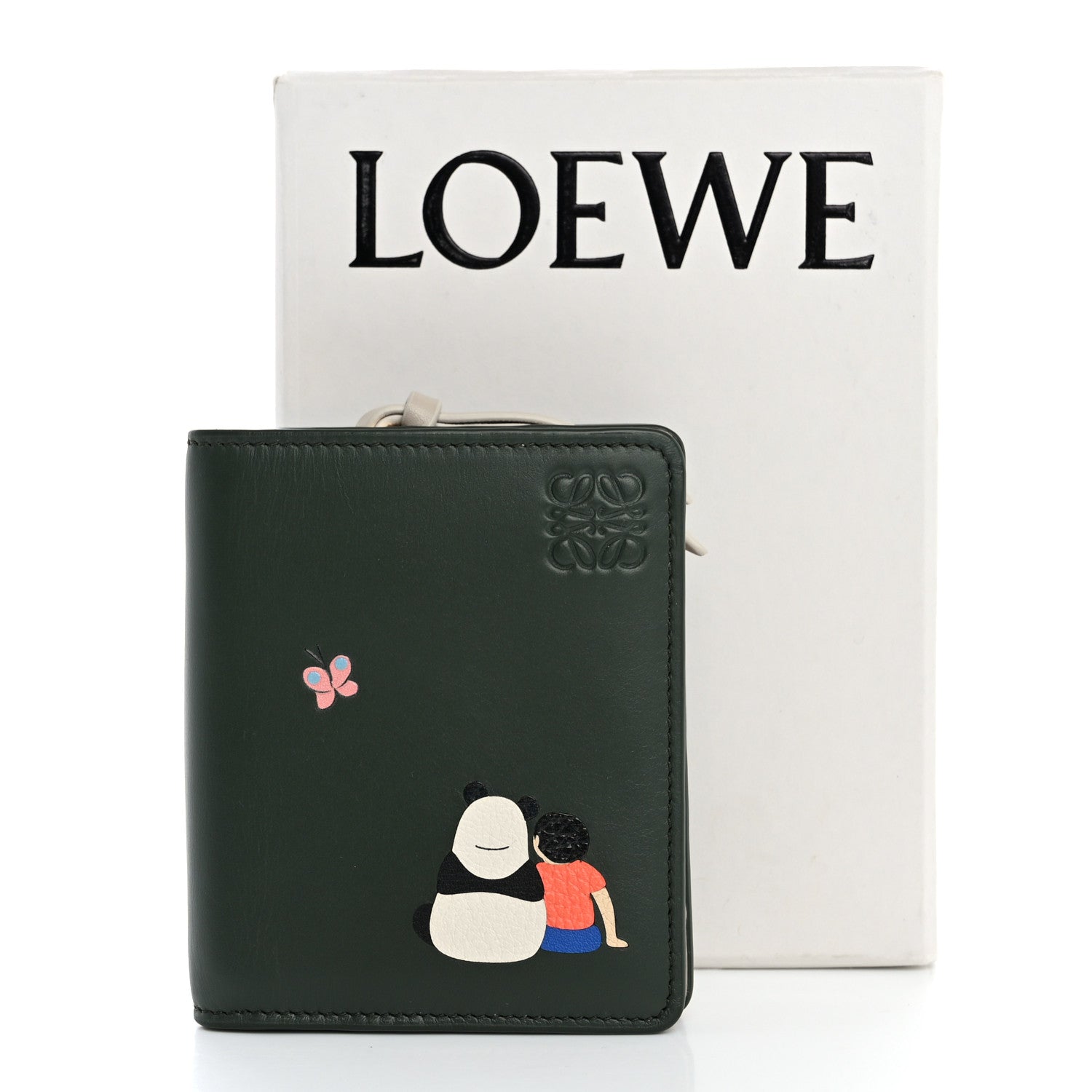Loewe X SUNA FUJITA Satin Calfskin Panda Compact Zip Wallet Bottle Green 8 of 8