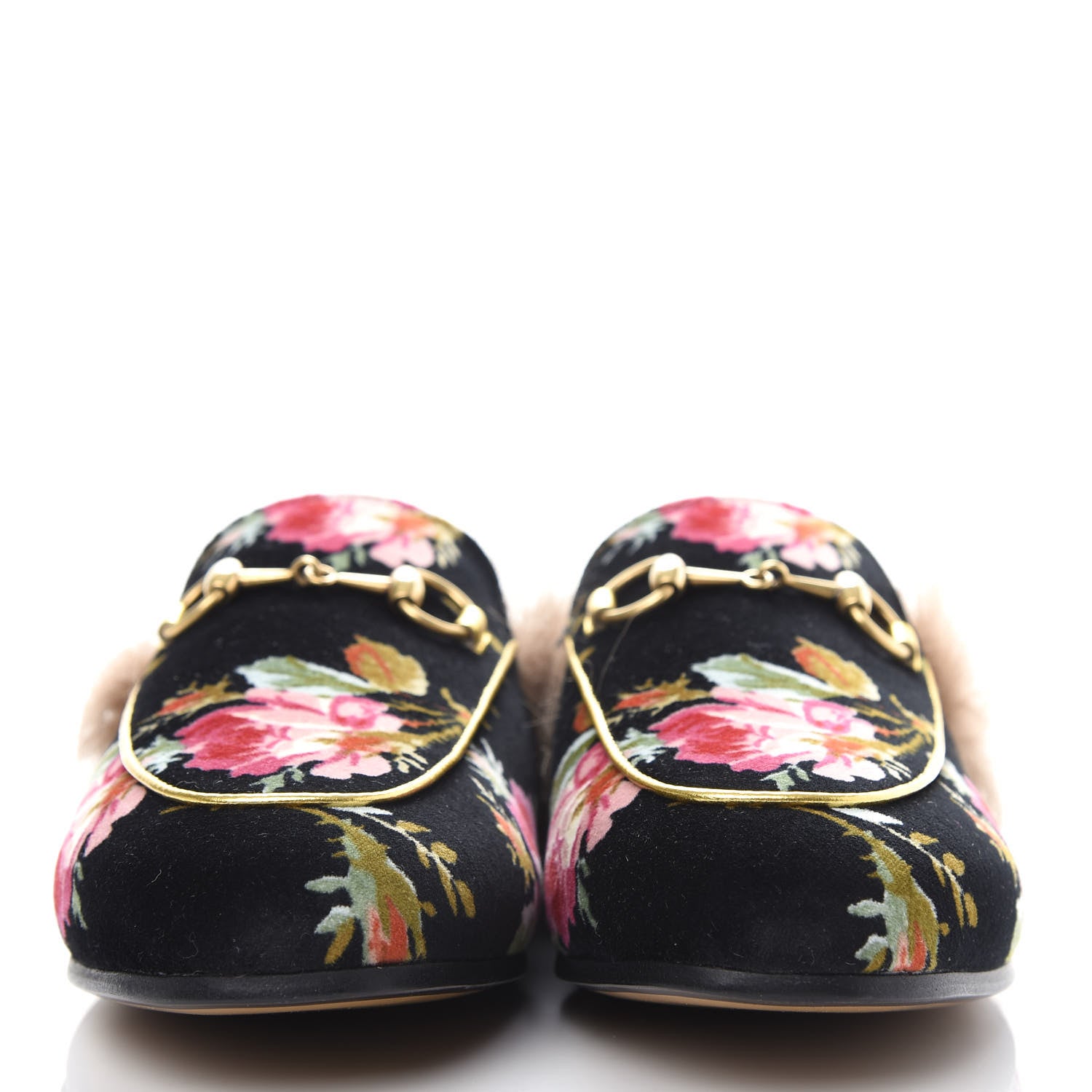 Gucci Velvet Fur Floral Womens Princetown Slippers 36.5 Black 2 of 10